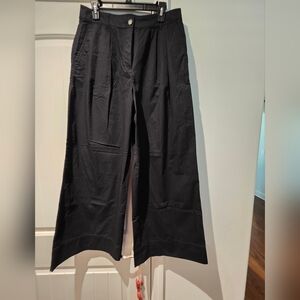 LOFT Poplin Wide Leg Pant in Black Size 8 Regular Loose Fit